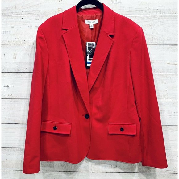 Nine West Blazer Women's XL Red One Button Black Glitter New W/ Tags